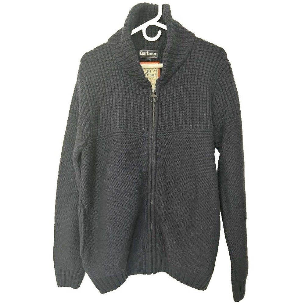 Barbour Wool Knit Sweater Women's Large Navy Blue Full Zip Greatcoat